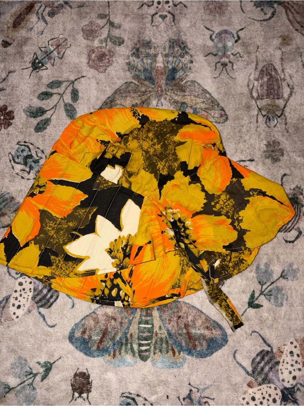 Vintage 60s 70s Sunflower Psychedelic Pleated Brim Bucket Hat
